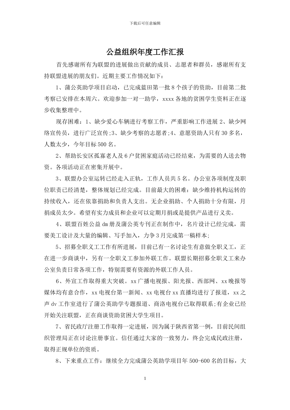 公益组织年度工作汇报_第1页
