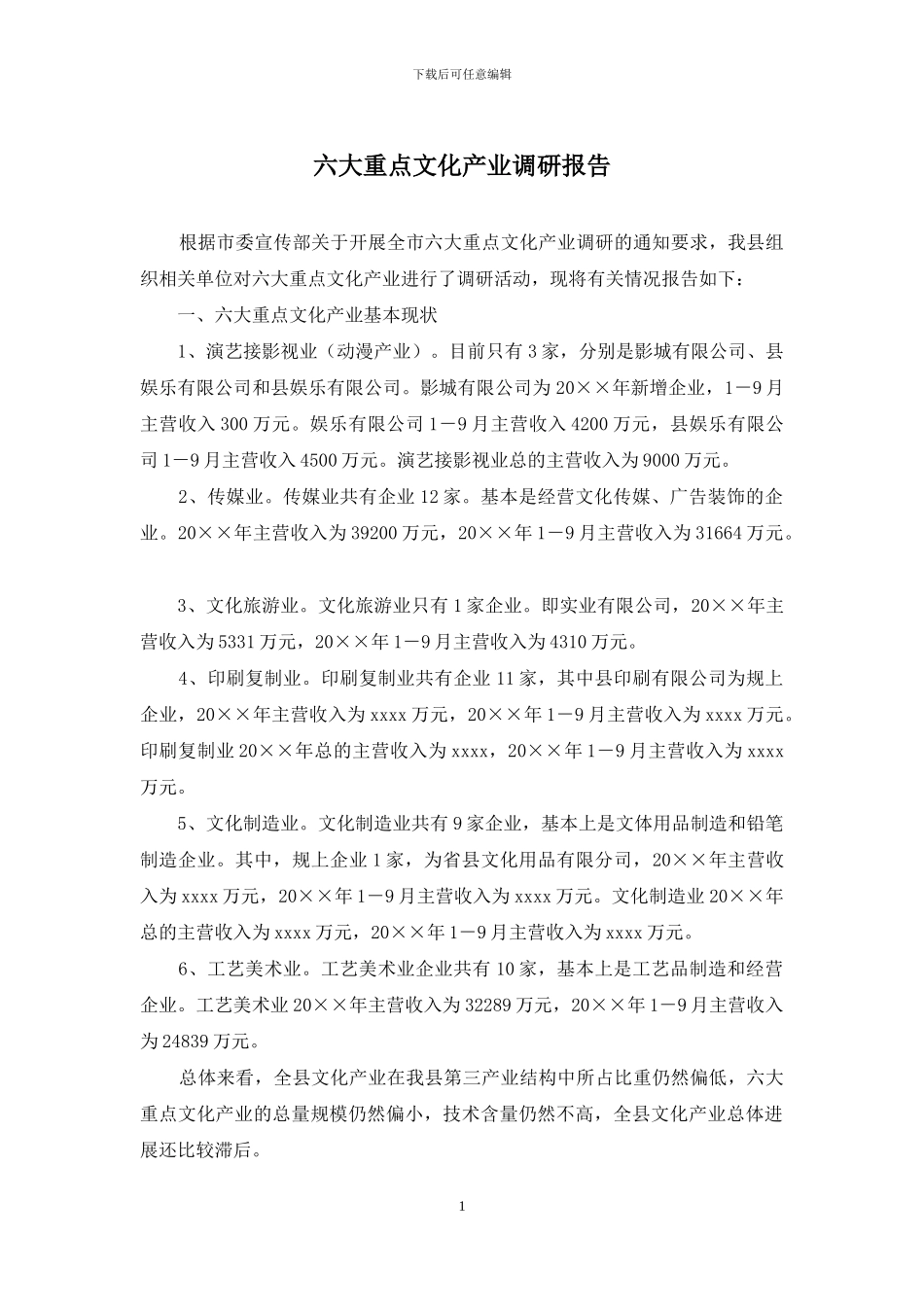 六大重点文化产业调研报告_第1页