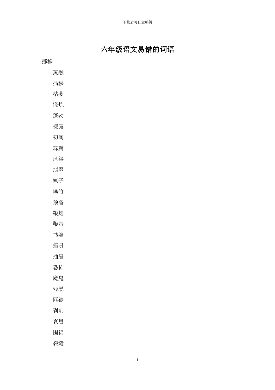 六年级语文易错的词语_第1页