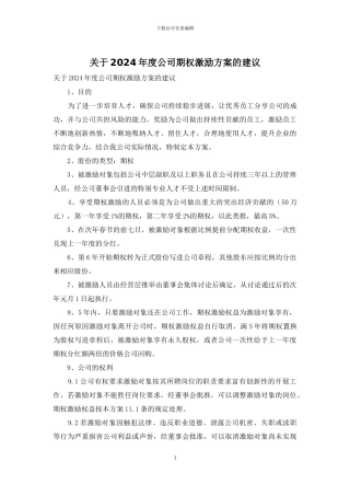 关于2024年度公司期权激励方案的建议