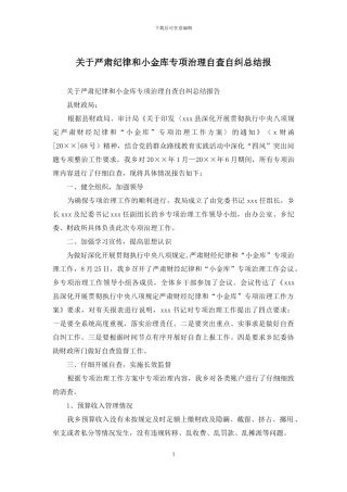 关于严肃纪律和小金库专项治理自查自纠总结报