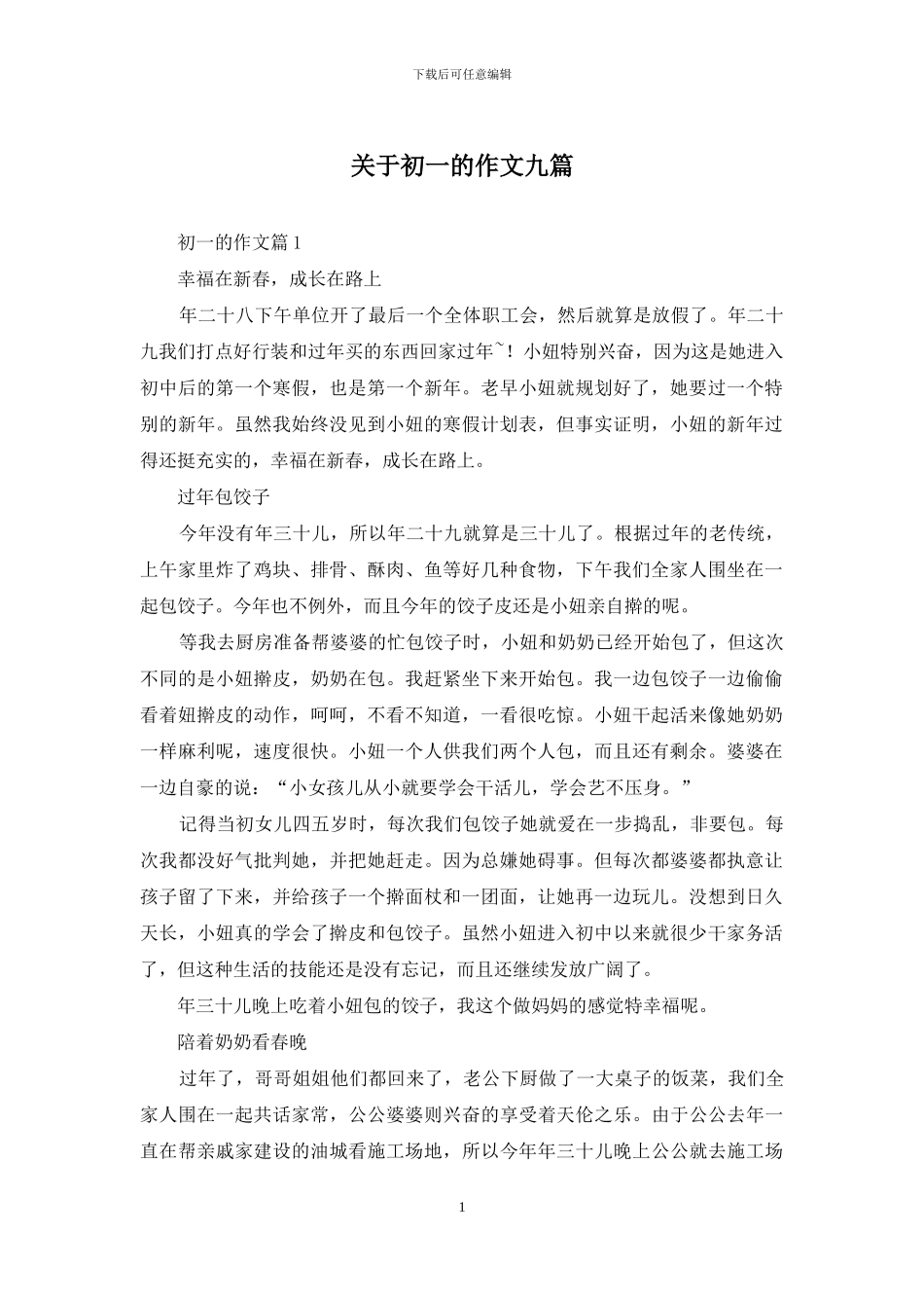 关于初一的作文九篇_第1页