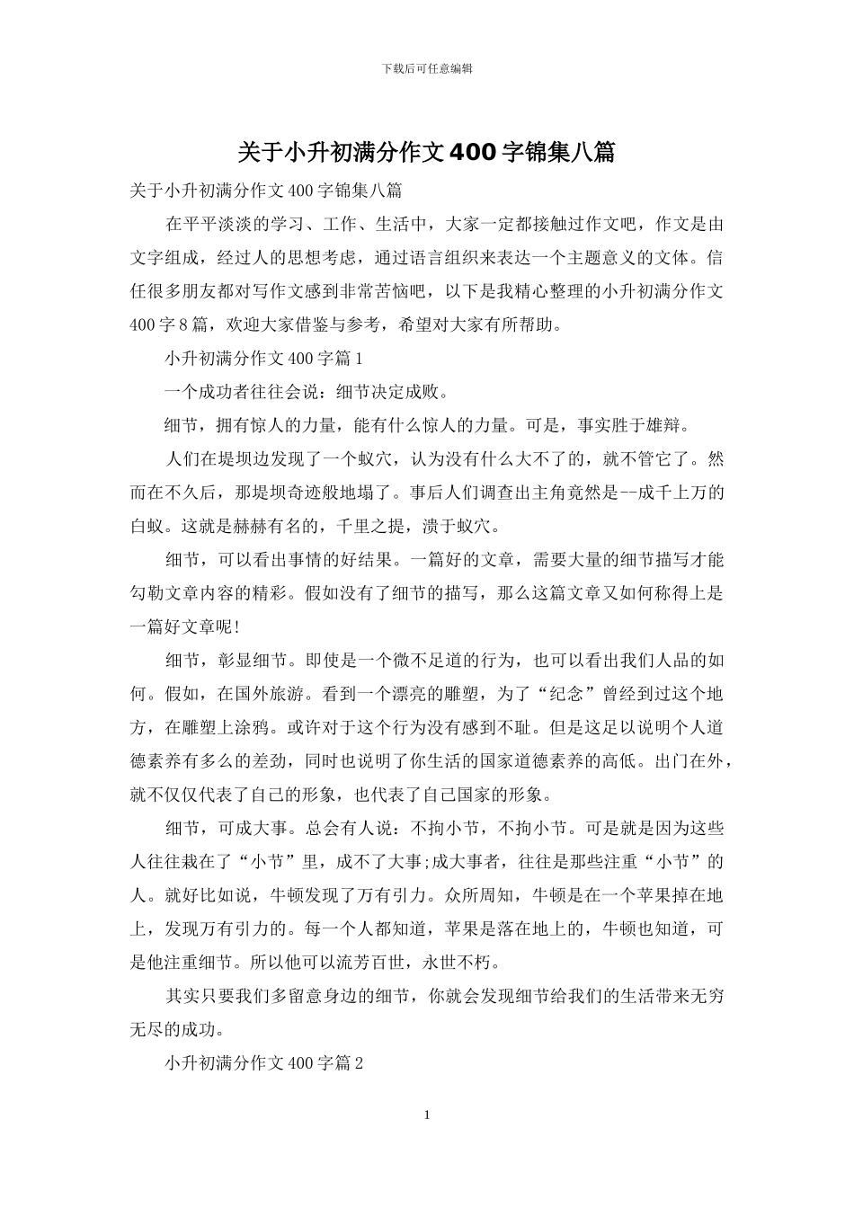 关于小升初满分作文400字锦集八篇_第1页