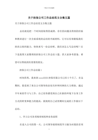 关于担保公司工作总结范文合集五篇