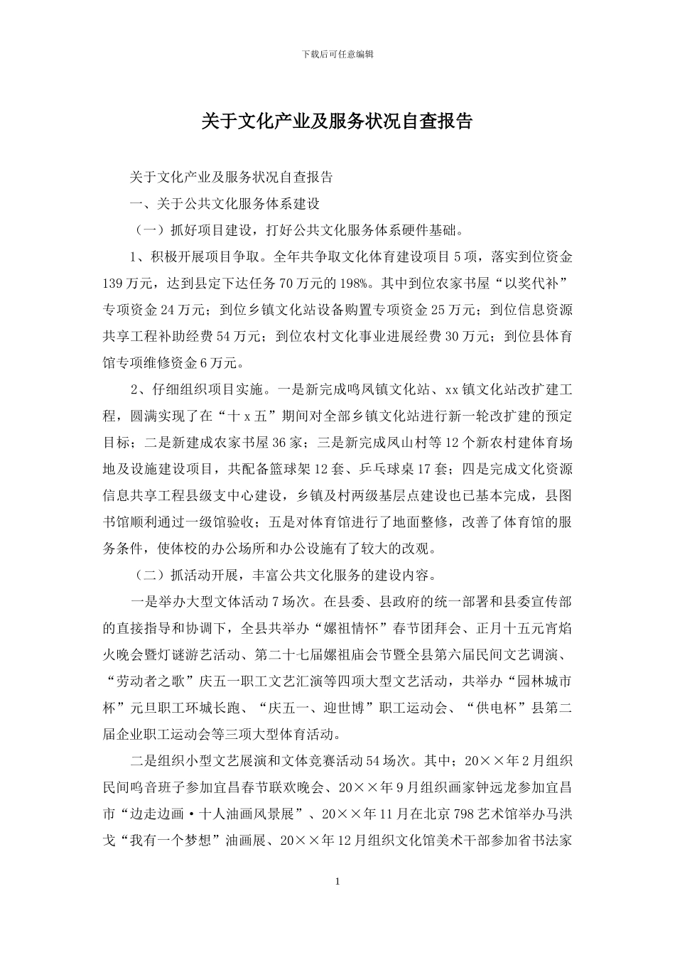 关于文化产业及服务状况自查报告_第1页