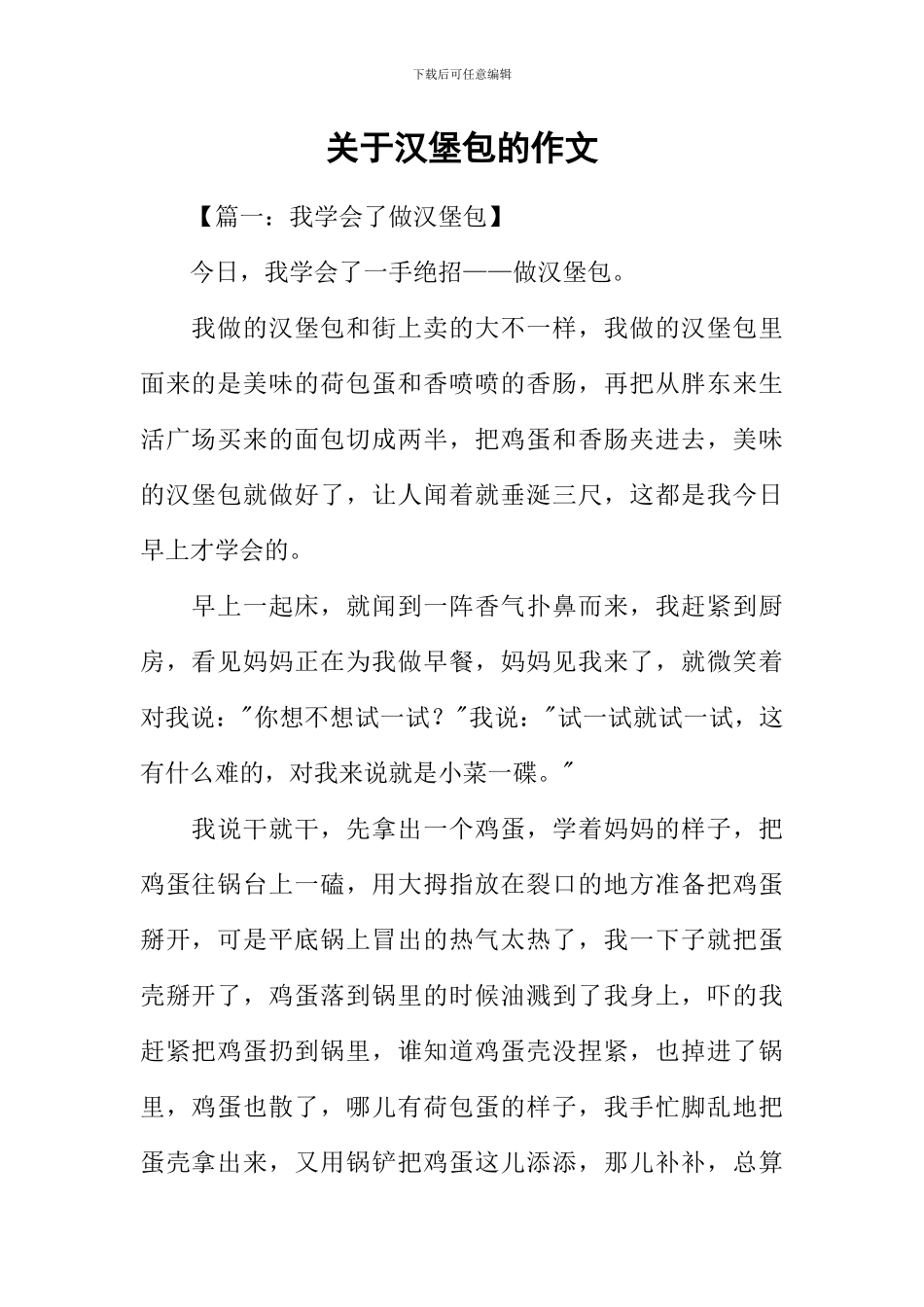 关于汉堡包的作文_第1页