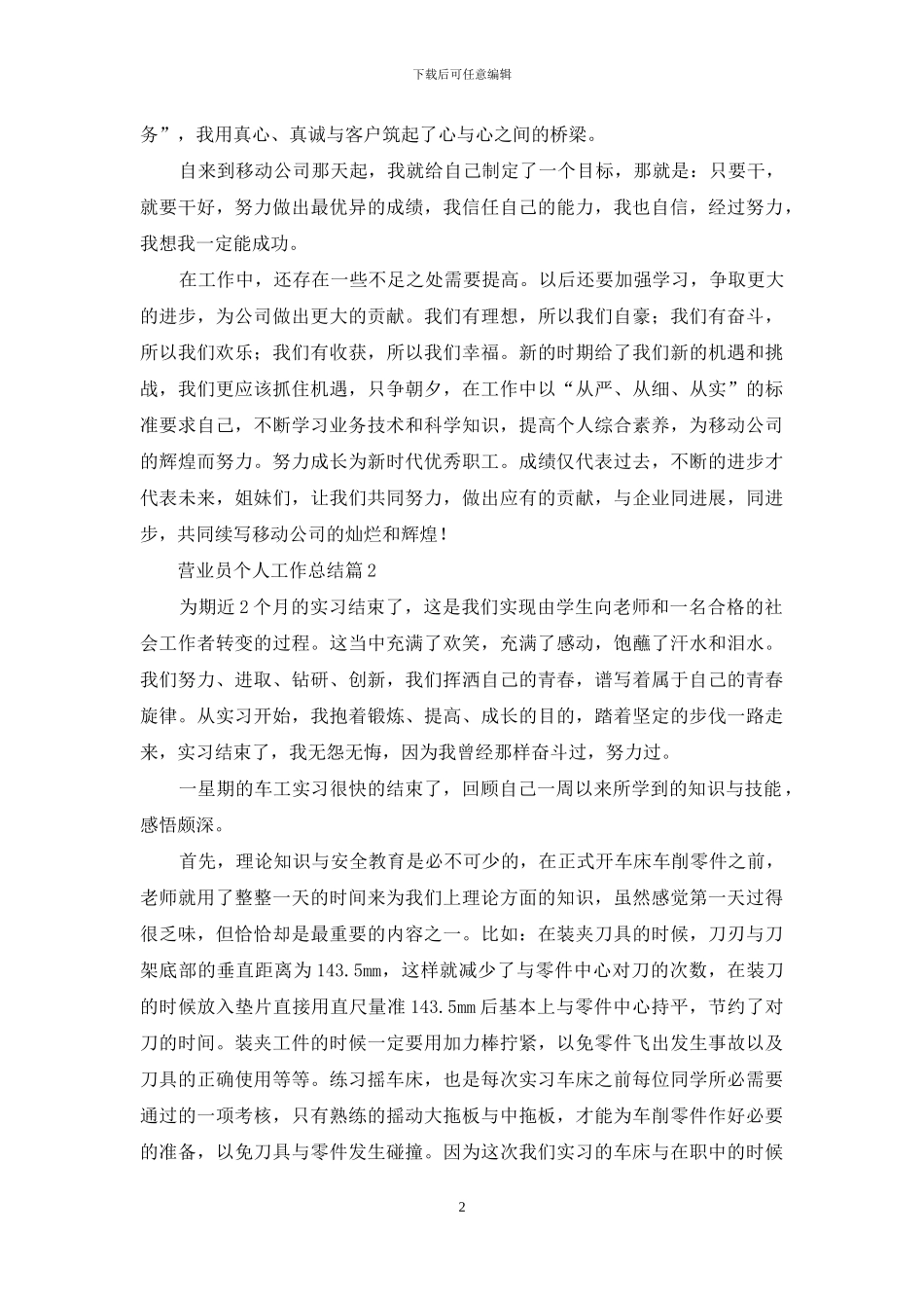 关于营业员个人工作总结范文集合五篇_第2页