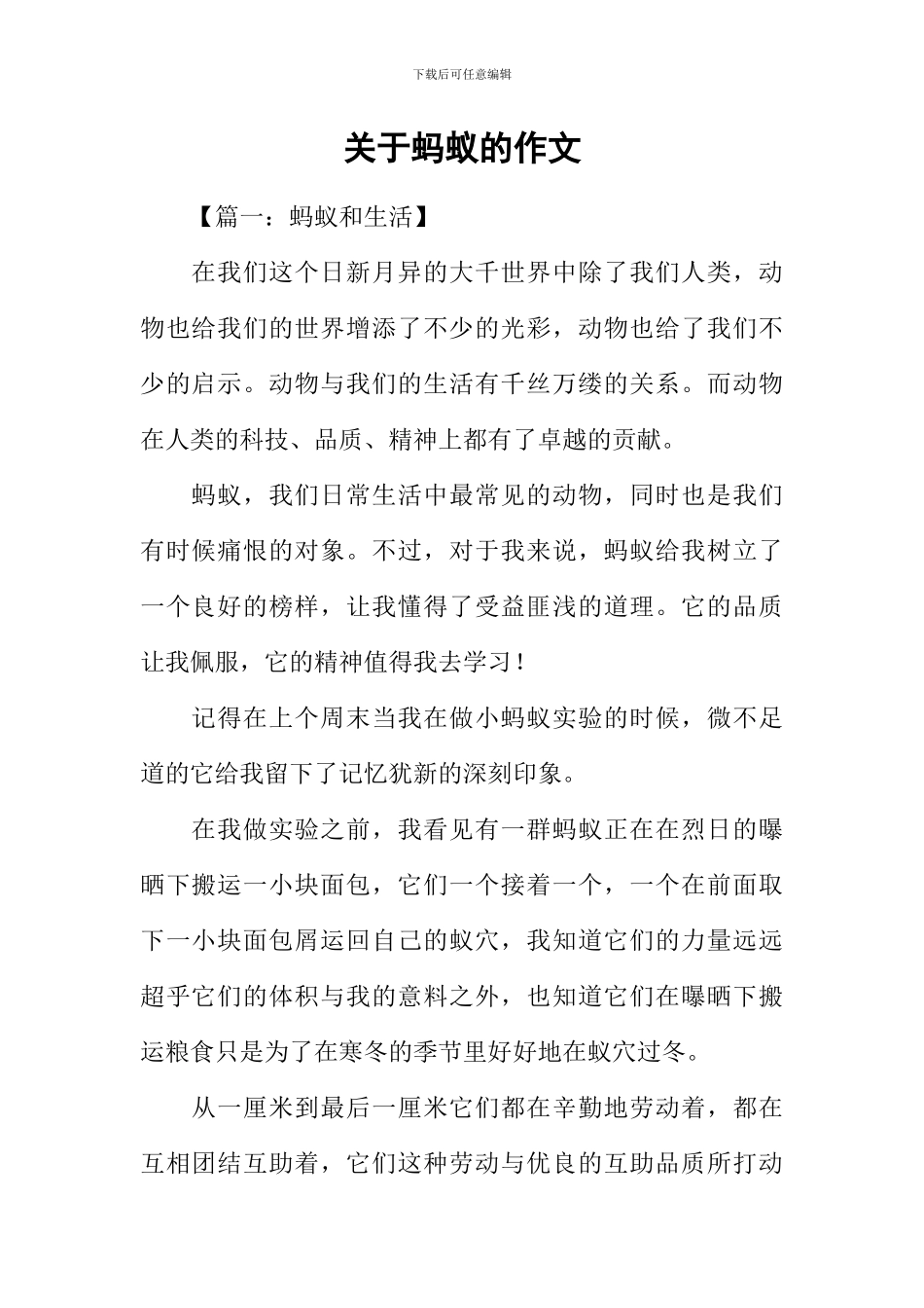 关于蚂蚁的作文_第1页