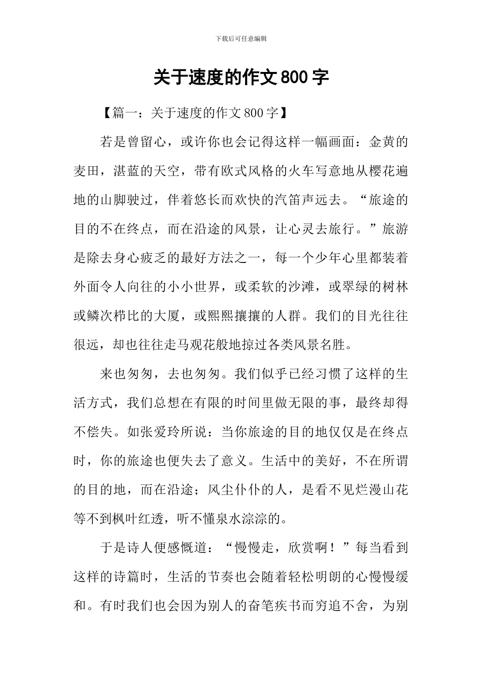 关于速度的作文800字_第1页