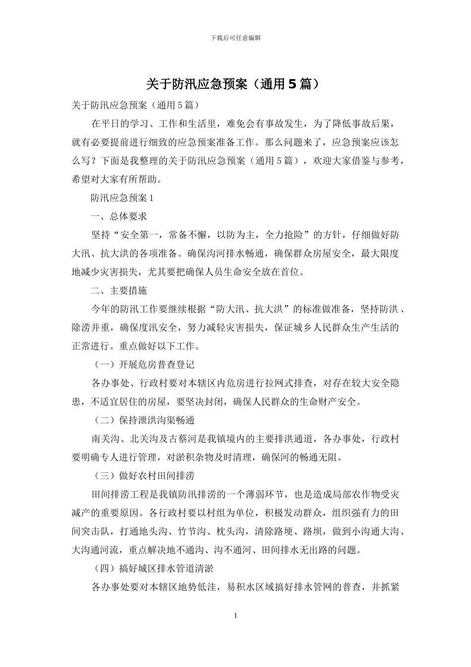 关于防汛应急预案_第1页