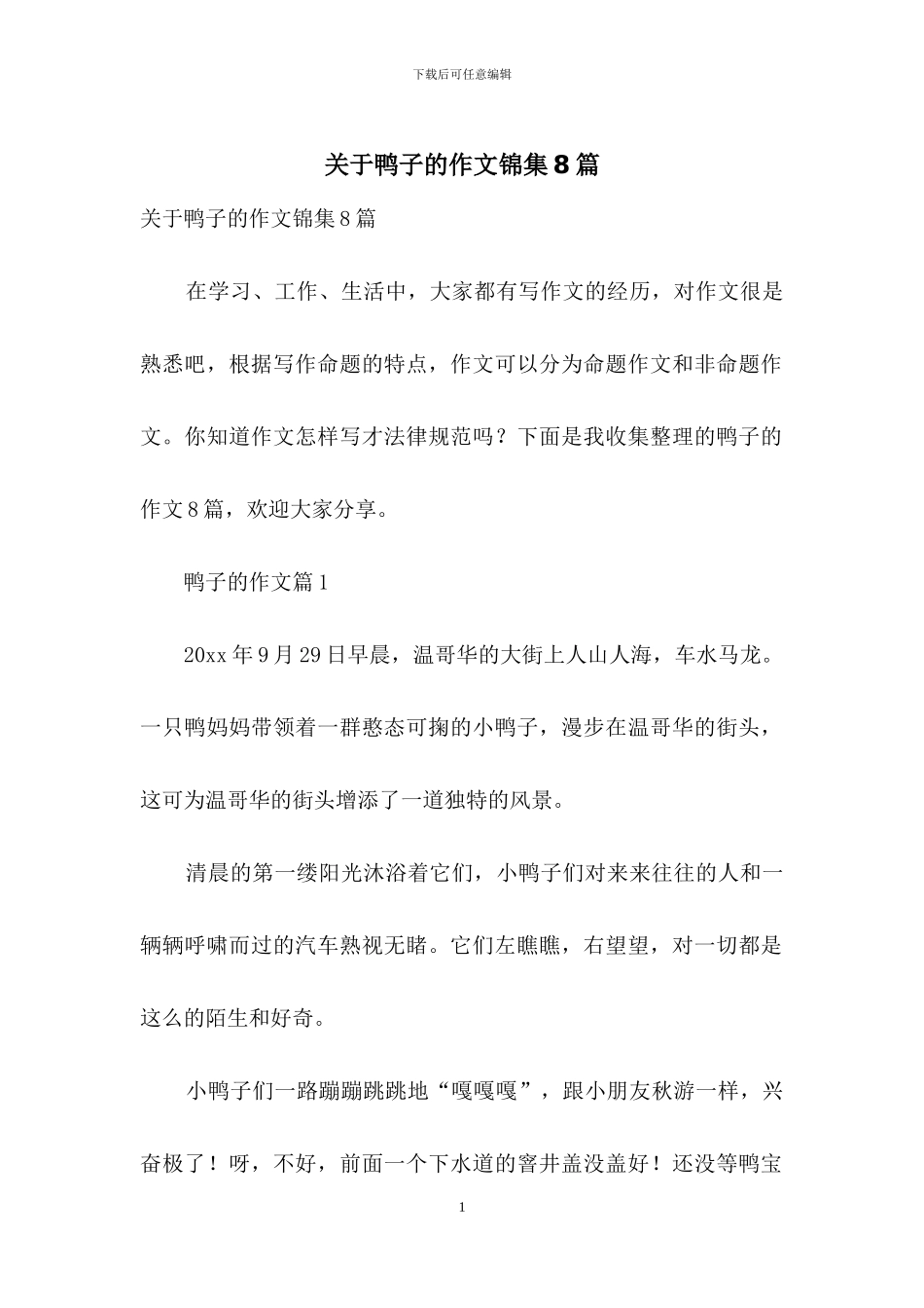 关于鸭子的作文锦集8篇_第1页