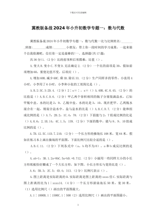 冀教版备战2024年小升初数学专题一：数与代数