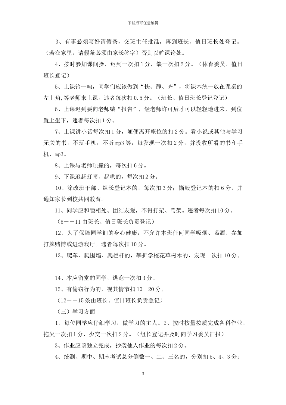 初中一年级优秀班级班规_第3页