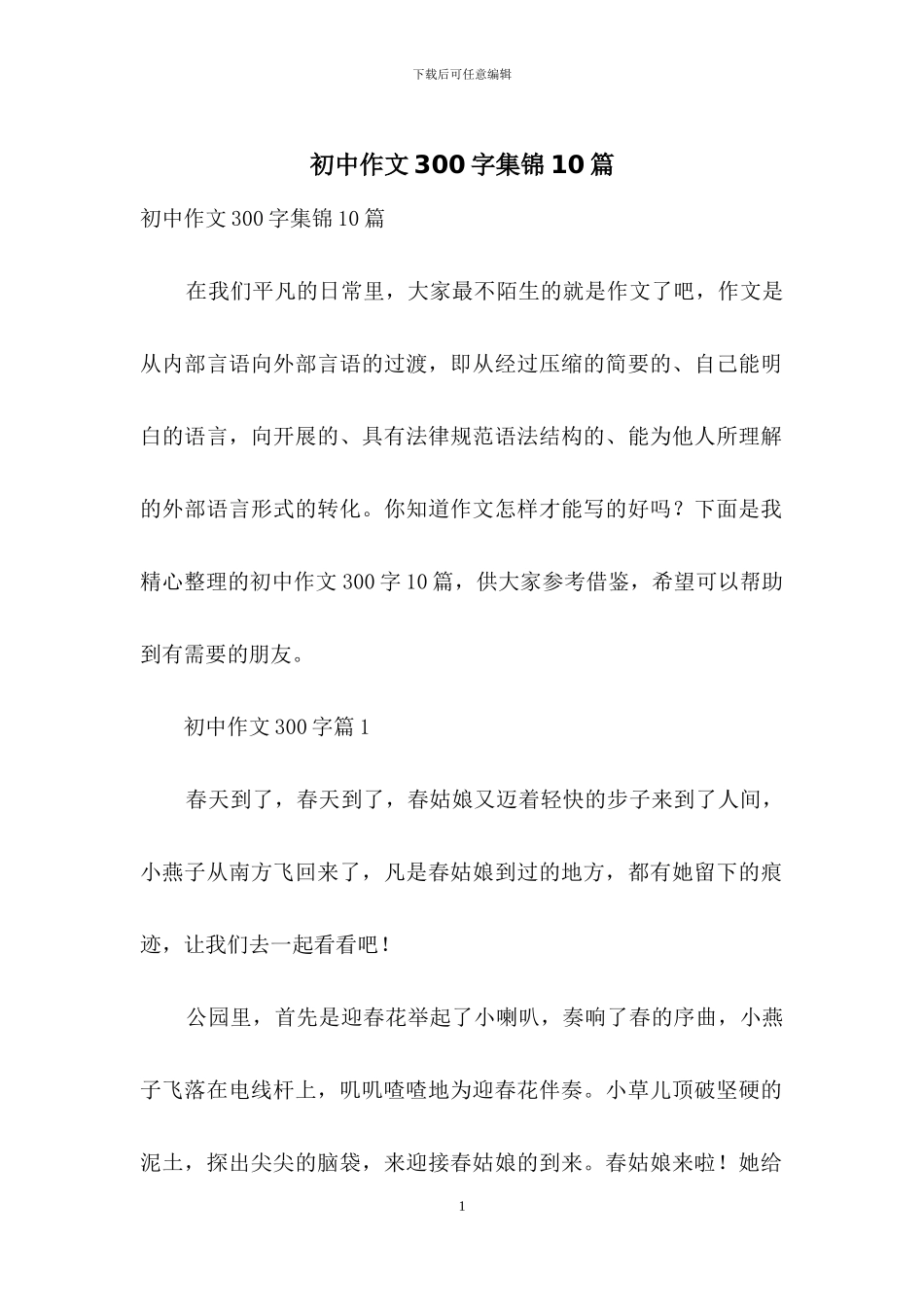 初中作文300字集锦10篇_第1页