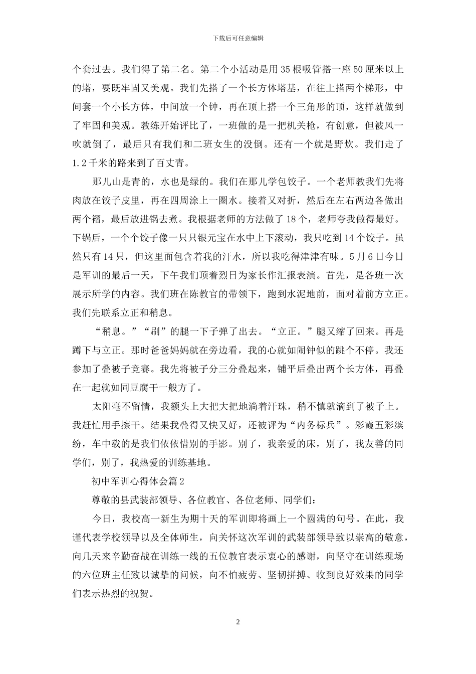 初中军训心得体会范文集合6篇_第2页