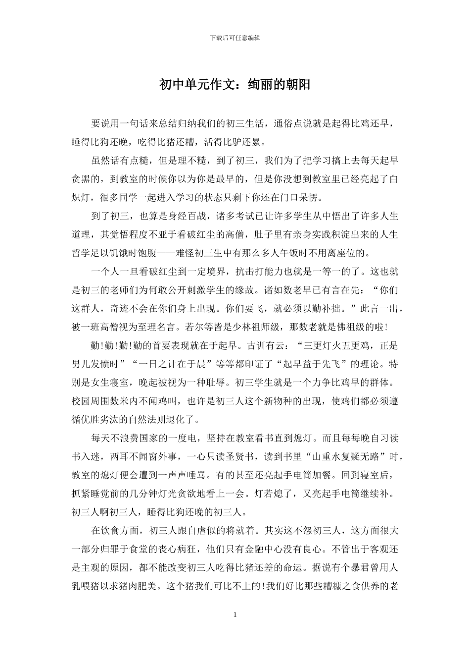 初中单元作文：绚丽的朝阳_第1页