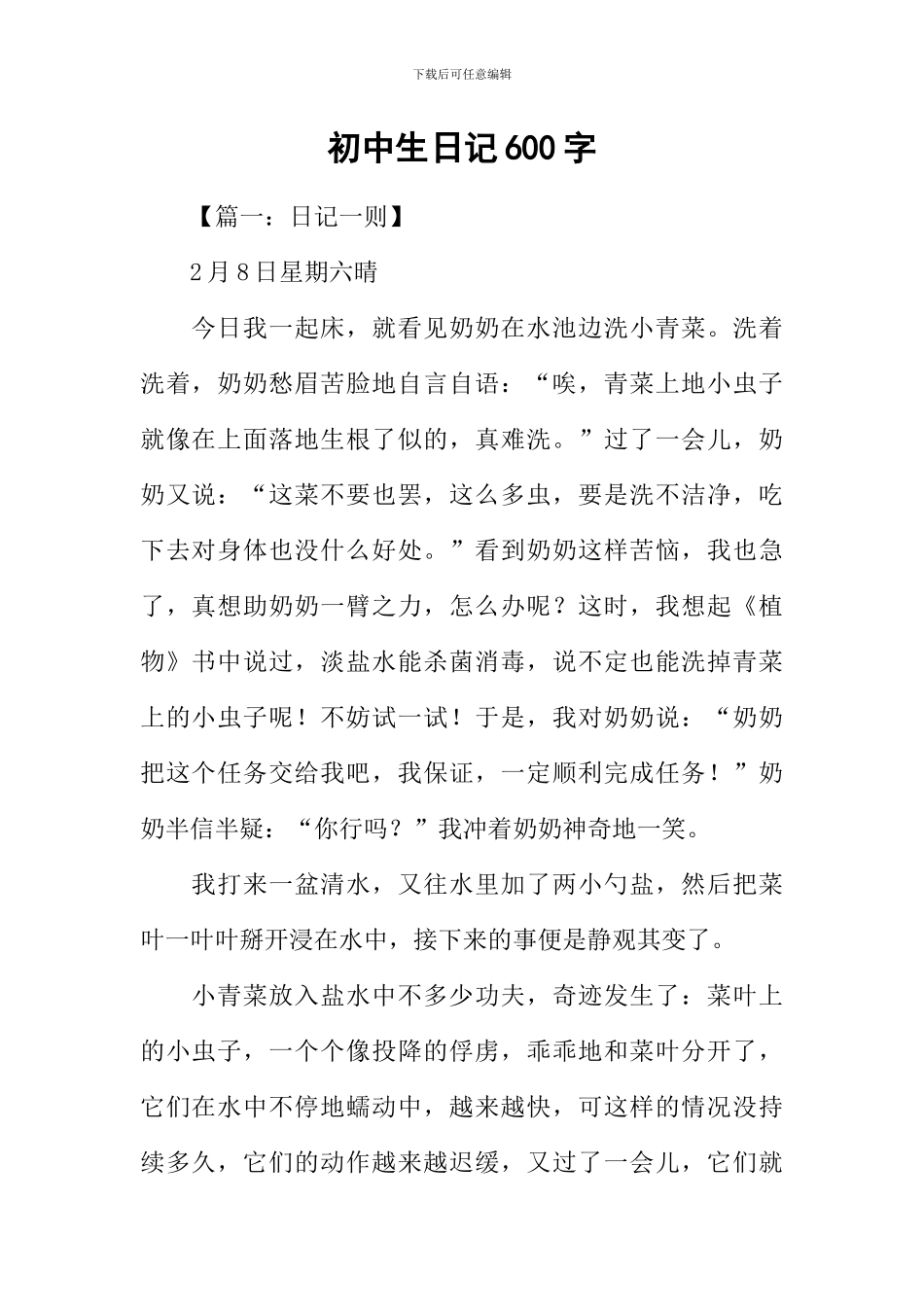 初中生日记600字_第1页