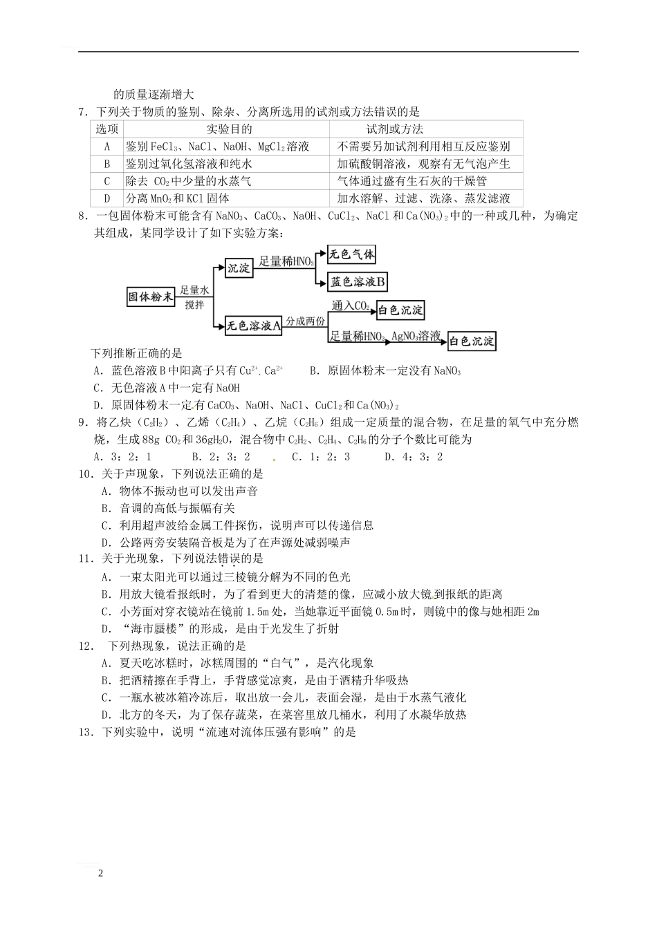 初中科学毕业生学业水平检测试题_第2页