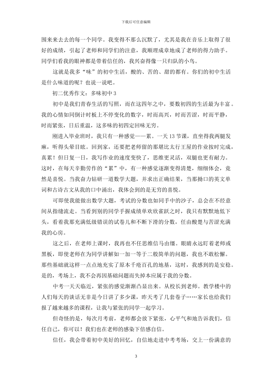初二优秀作文：多味初中_第3页
