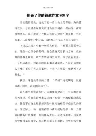 别丢了你的钥匙作文900字