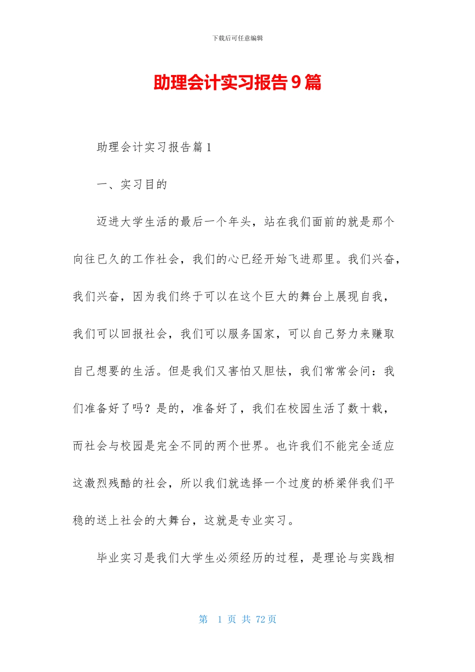 助理会计实习报告9篇_第1页