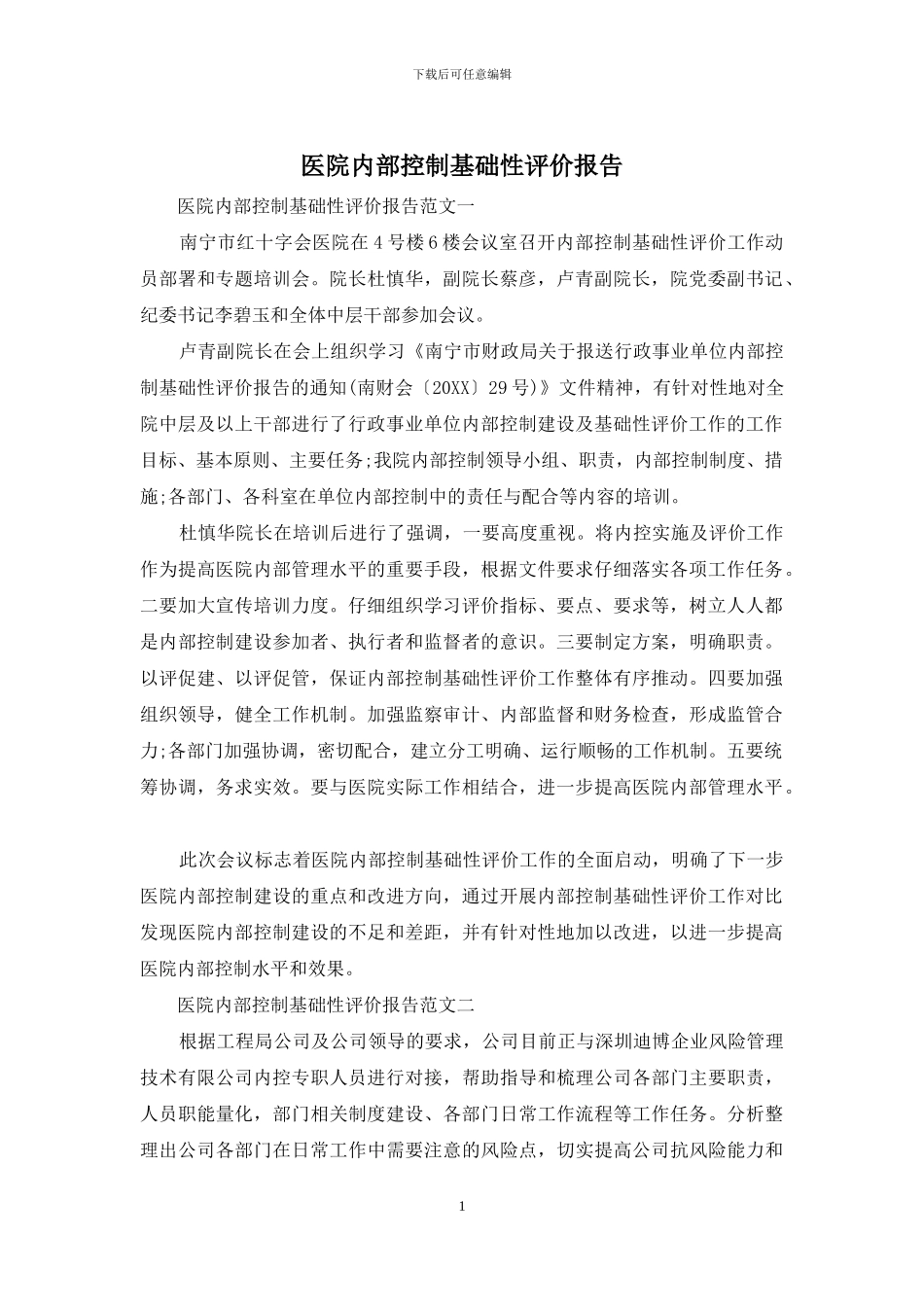 医院内部控制基础性评价报告_第1页