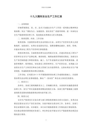 十九大期间安全生产工作汇报