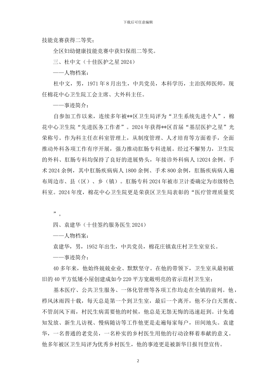 十佳基层医院院长、十佳医护之星、十佳签约服务医生、十佳医德医风标兵等画册事迹材料_第2页