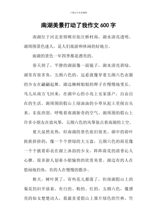 南湖美景打动了我作文600字