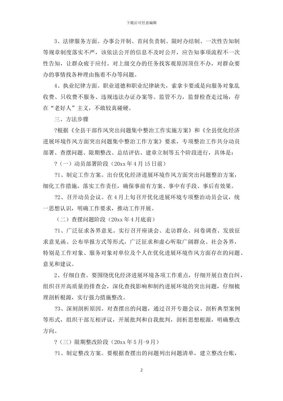 县司法局优化经济发展环境作风方面突出问题集中整治工作方案_第2页