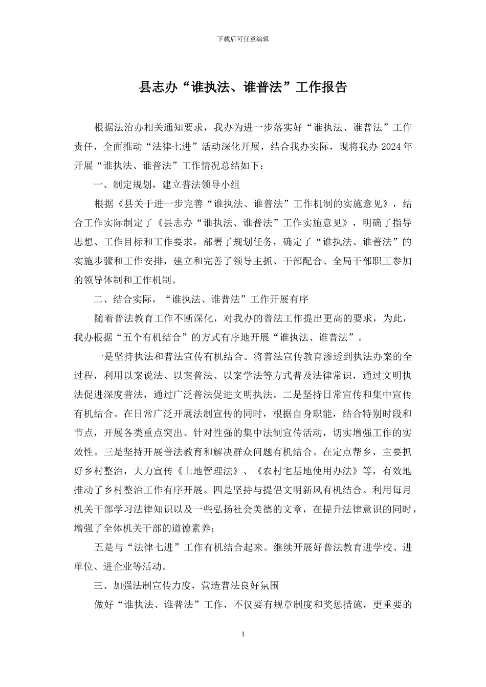 县志办“谁执法、谁普法”工作报告_第1页