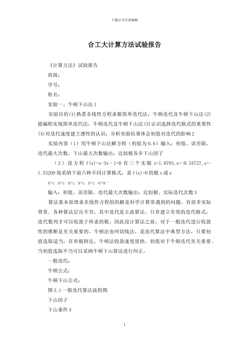 合工大计算方法试验报告_第1页