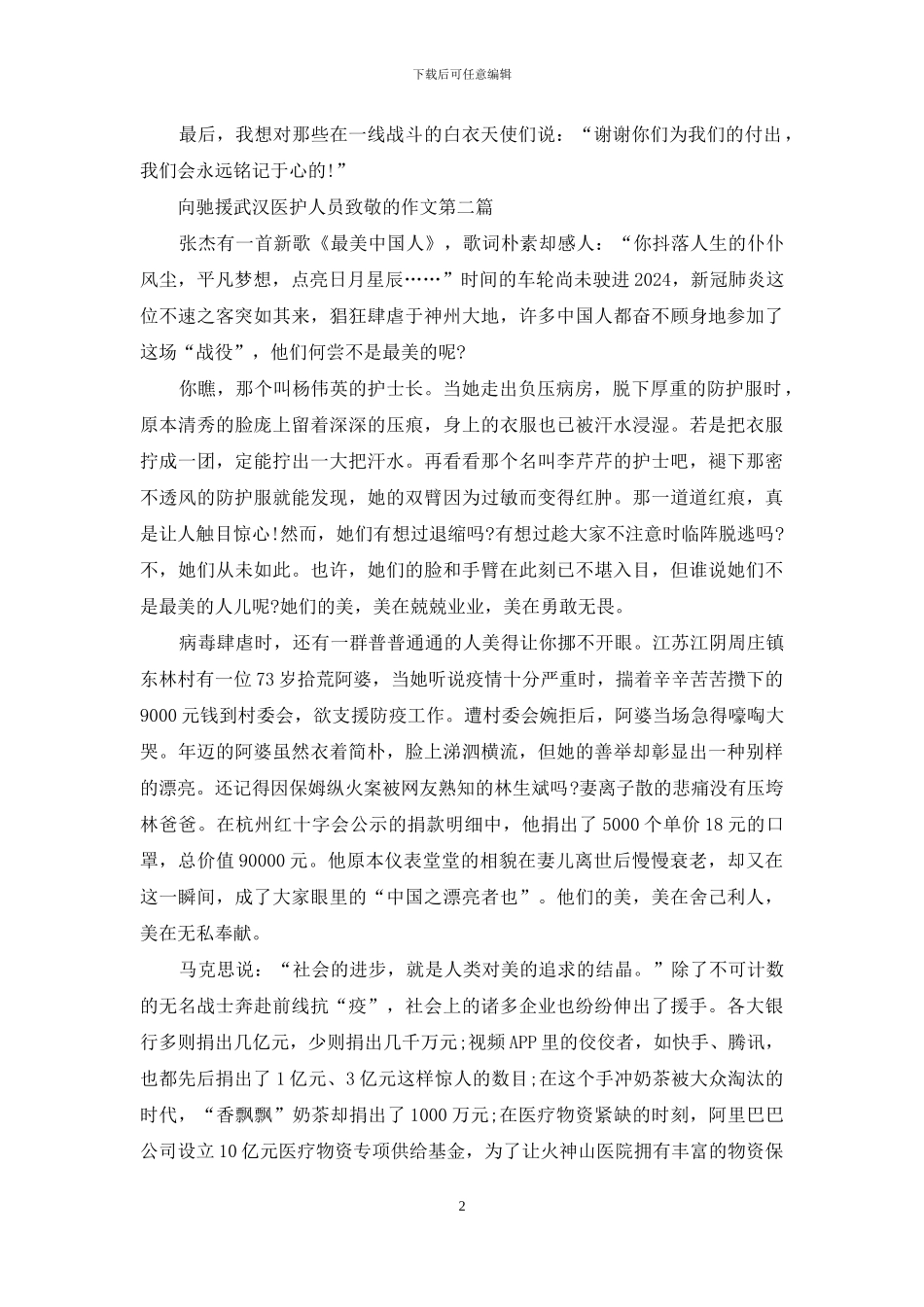 向驰援武汉医护人员致敬的作文最新_第2页