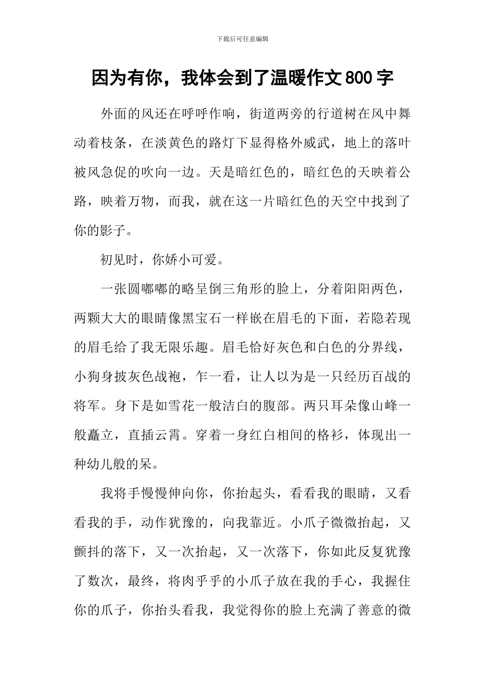 因为有你-我体会到了温暖作文800字_第1页