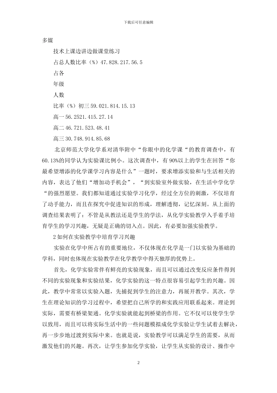 在中学化学实验教学中培养学生学习兴趣的探究_第2页