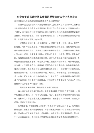 在全市促进民营经济高质量发展暨表彰大会上典型发言