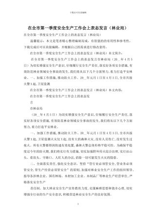 在全市第一季度安全生产工作会上表态发言