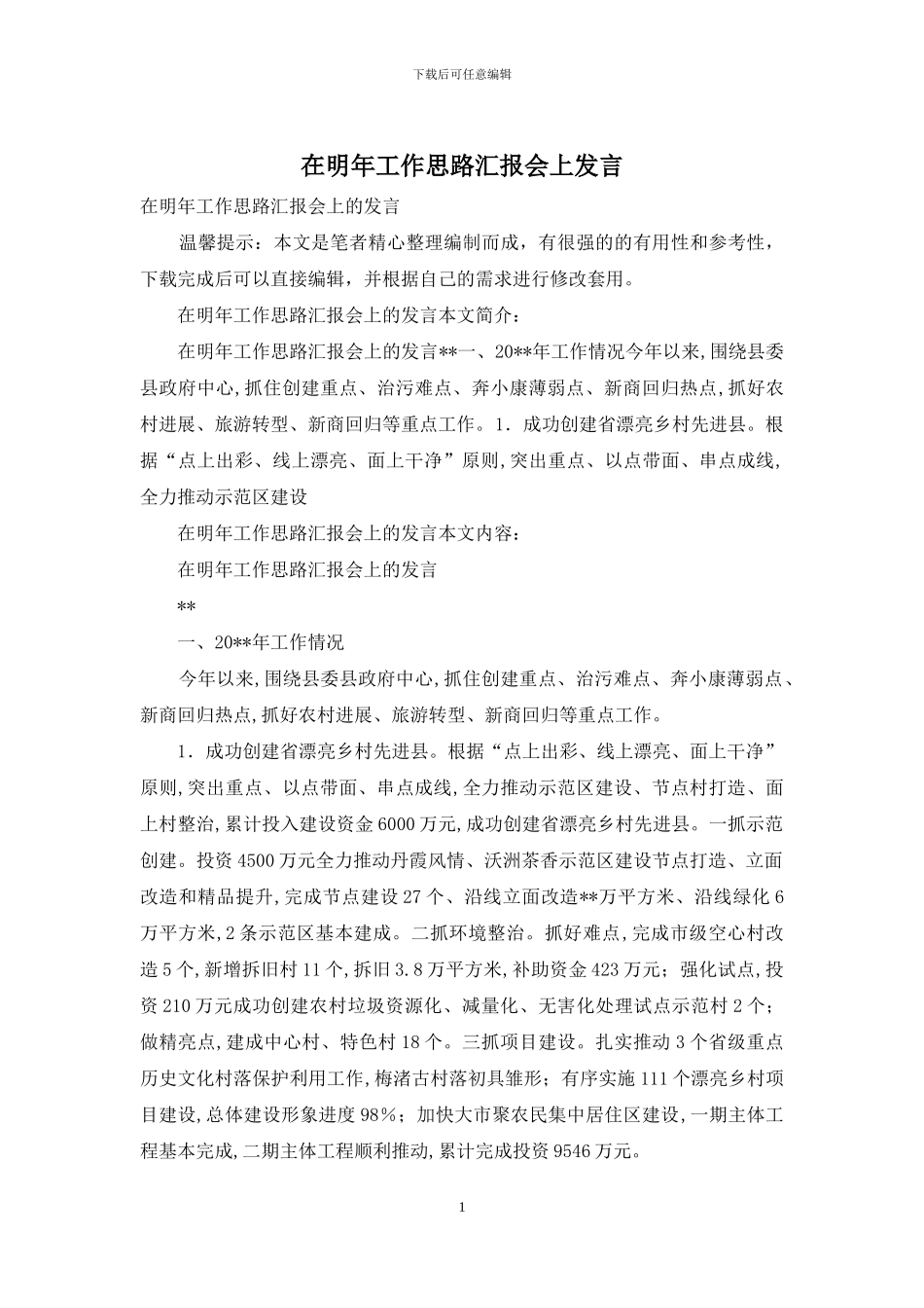 在明年工作思路汇报会上发言_第1页