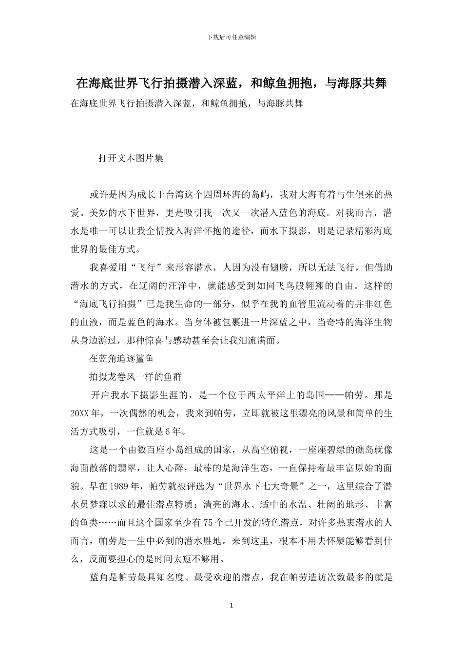 在海底世界飞行拍摄潜入深蓝-和鲸鱼拥抱-与海豚共舞_第1页