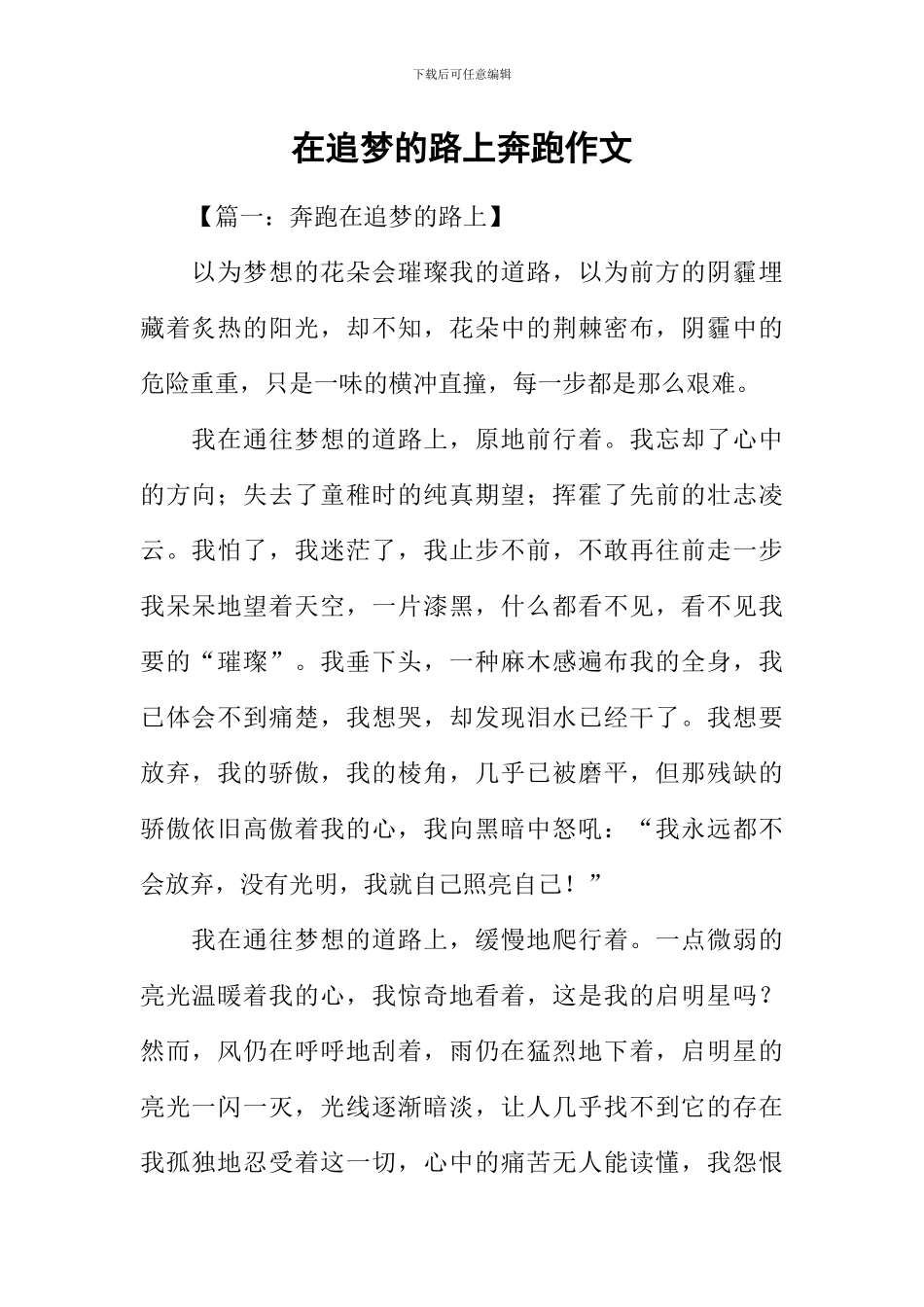 在追梦的路上奔跑作文_第1页