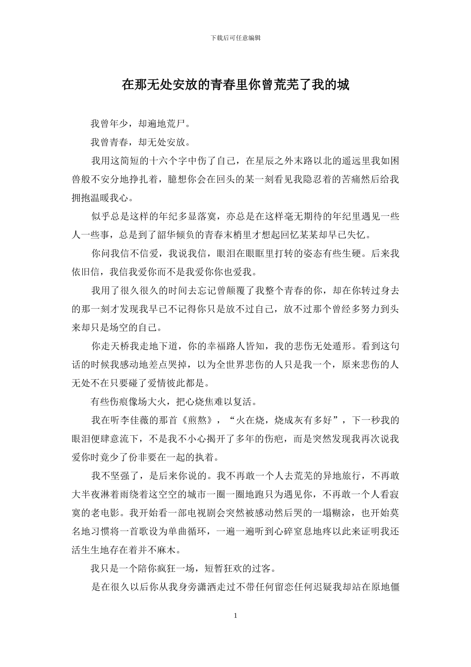在那无处安放的青春里你曾荒芜了我的城_第1页