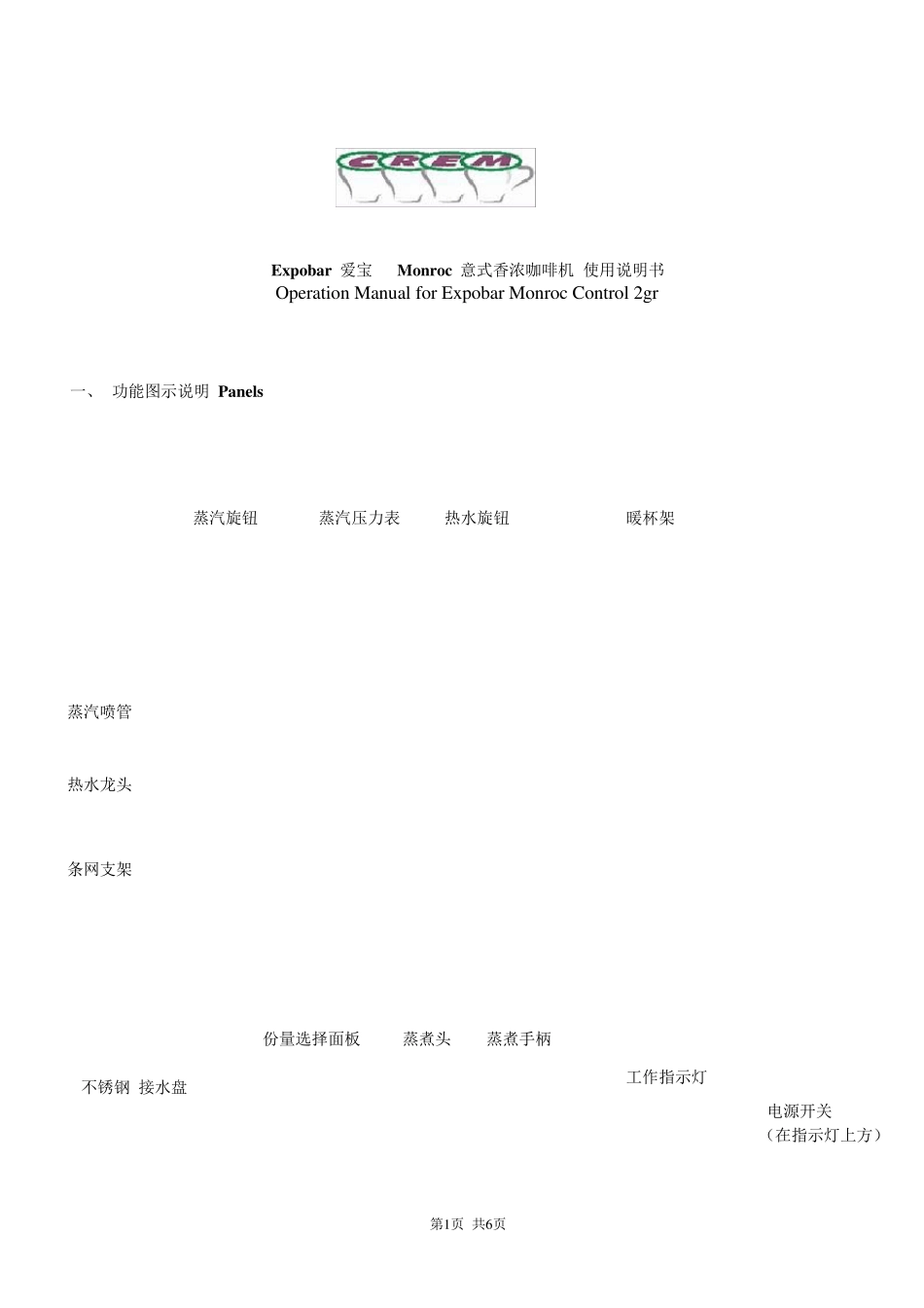 Monroc意式香浓咖啡机使用说明书_第1页