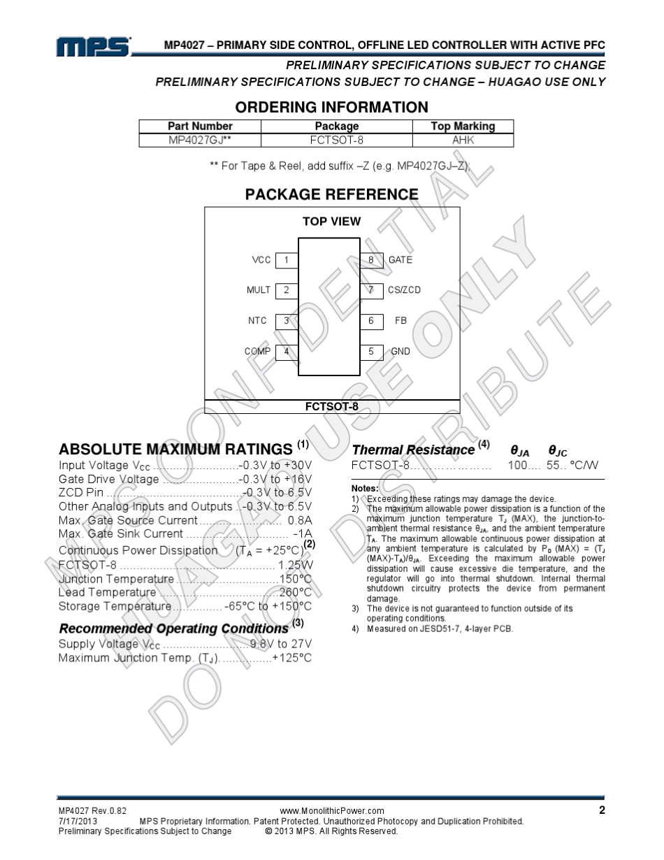 MP4027MPS最新隔离LED方案高PFC带温度保护_第2页