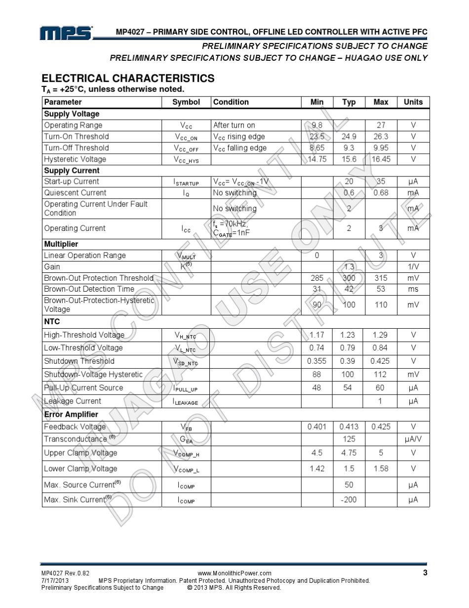 MP4027MPS最新隔离LED方案高PFC带温度保护_第3页