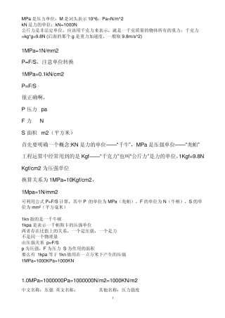 MPa是压力单位