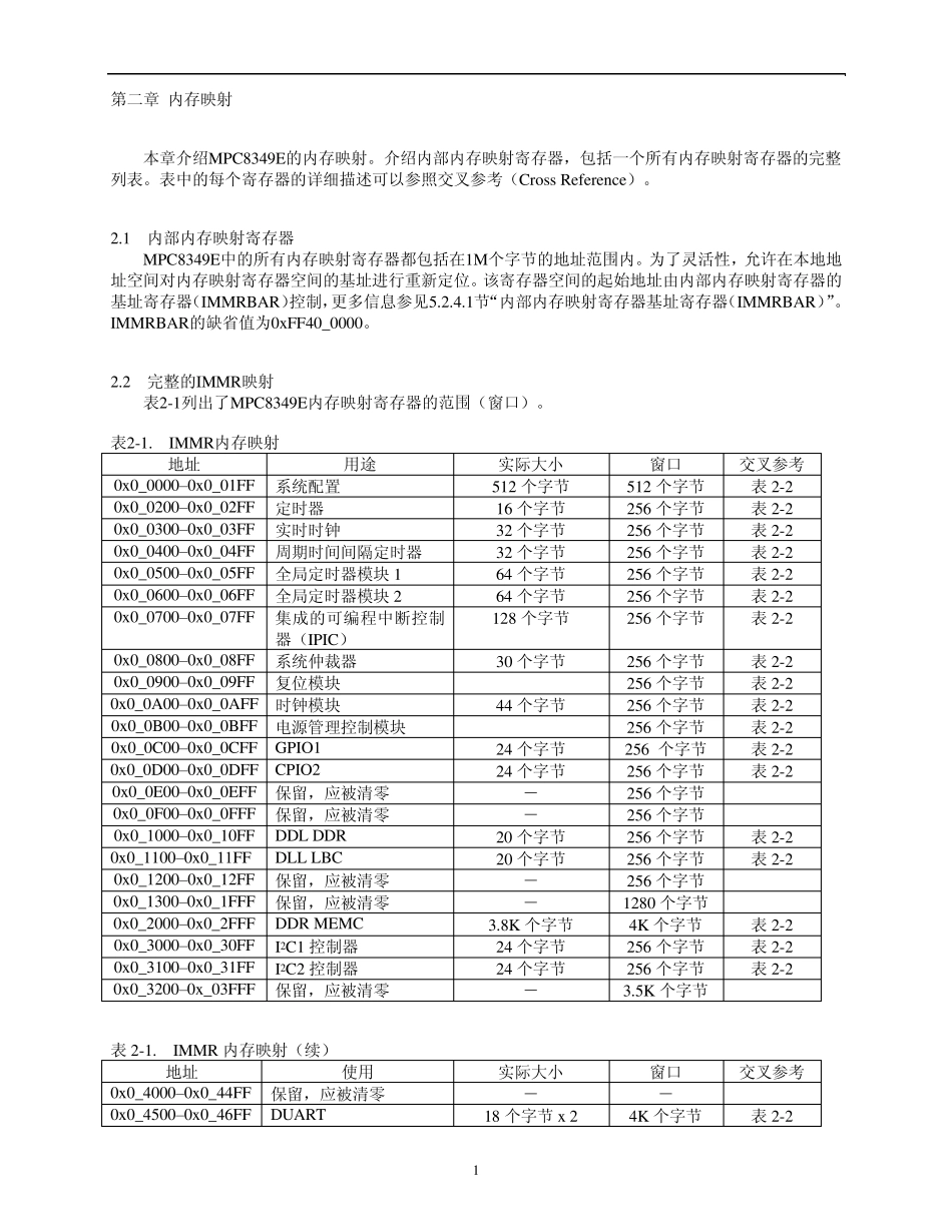 MPC83xx中文手册第2章内存映射_第1页