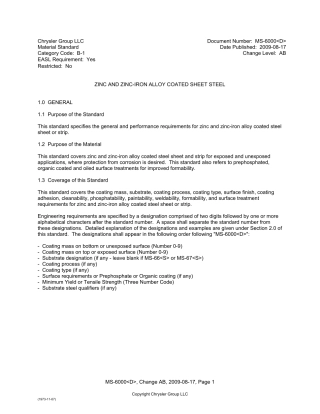 MS6000D克莱斯勒钢板镀层规范