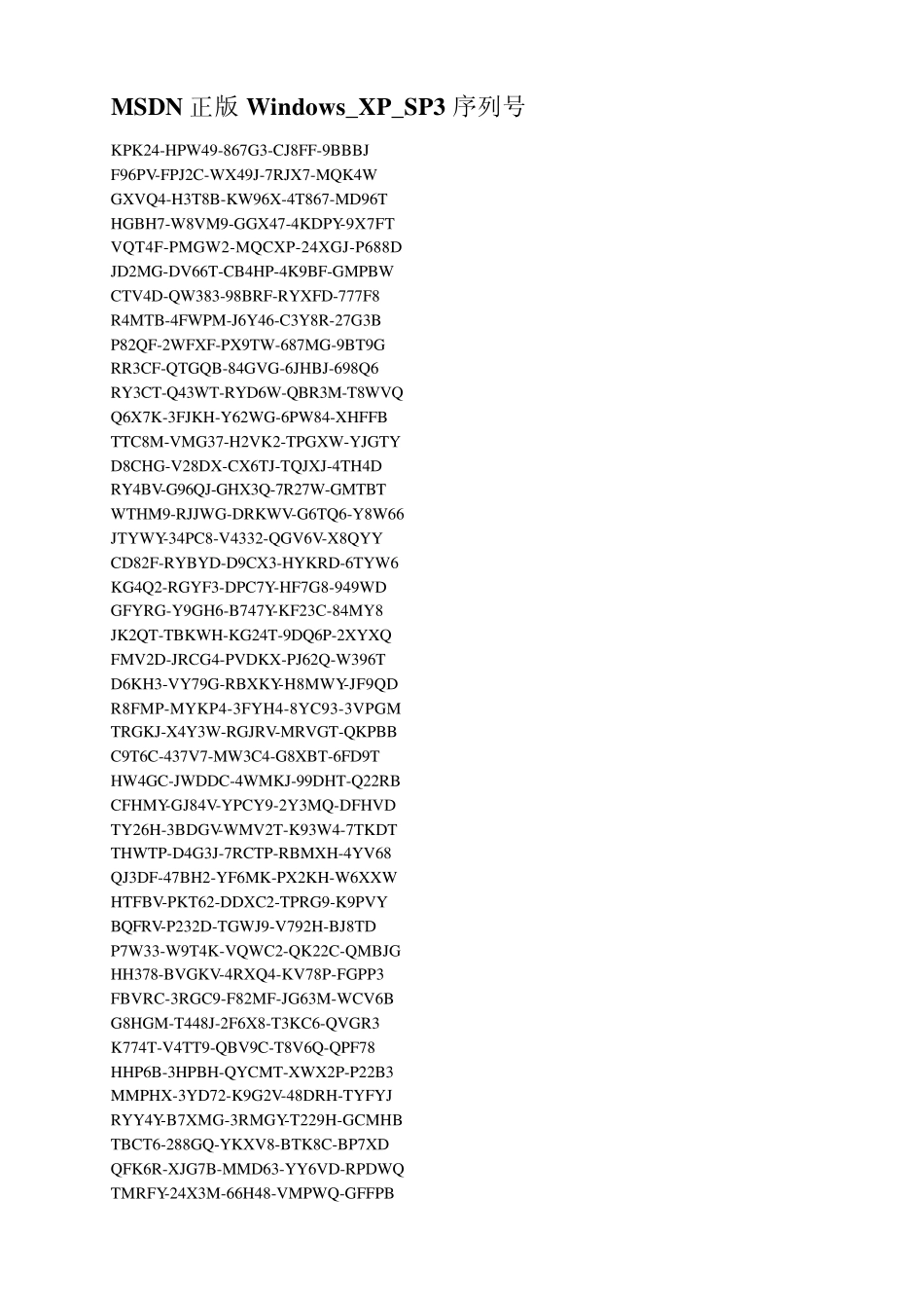 MSDN正版Windows_XP_SP3序列号(包含其他,可以打印)_第1页