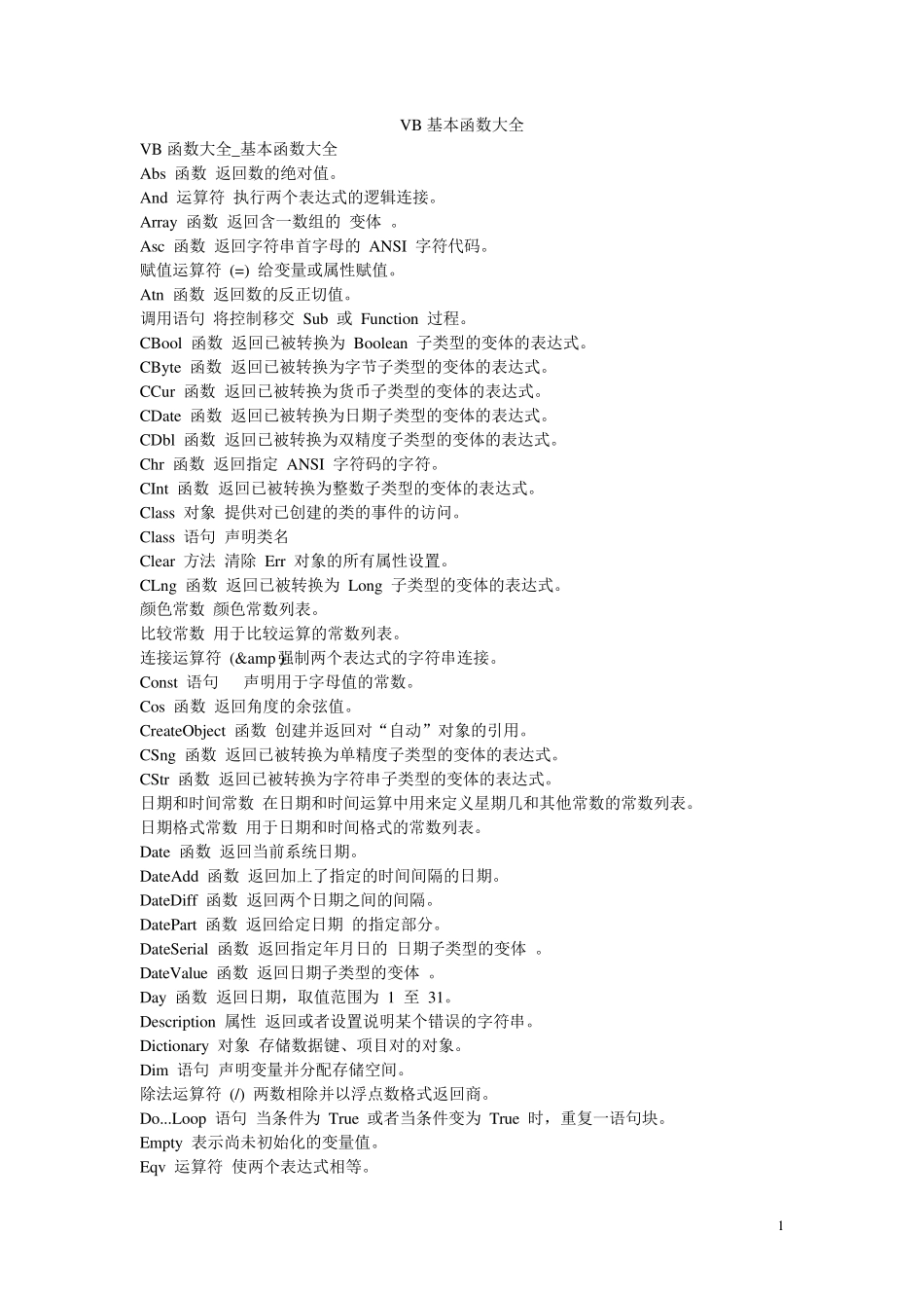 VB基本函数大全+vb初学者n个简单实例练习_第1页