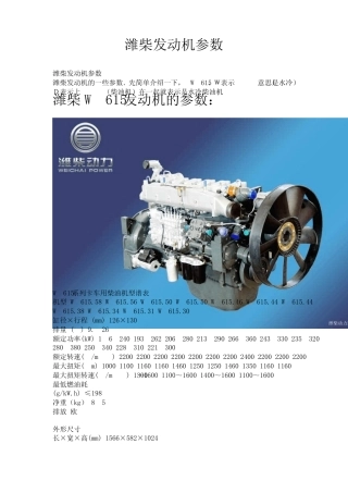 WDWPTBD潍柴发动机性能介绍